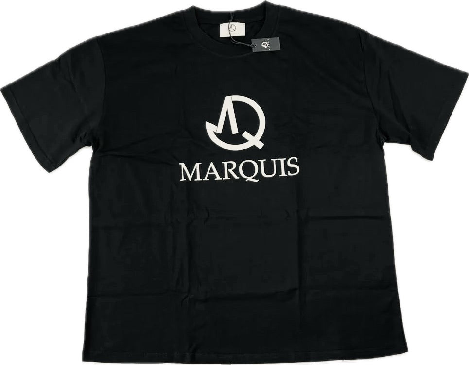 BLACK OVERSIZE DROP SHOULDER T-SHIRT WITH MARQUIS LOGO