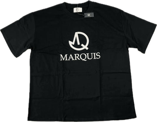 BLACK OVERSIZE DROP SHOULDER T-SHIRT WITH MARQUIS LOGO